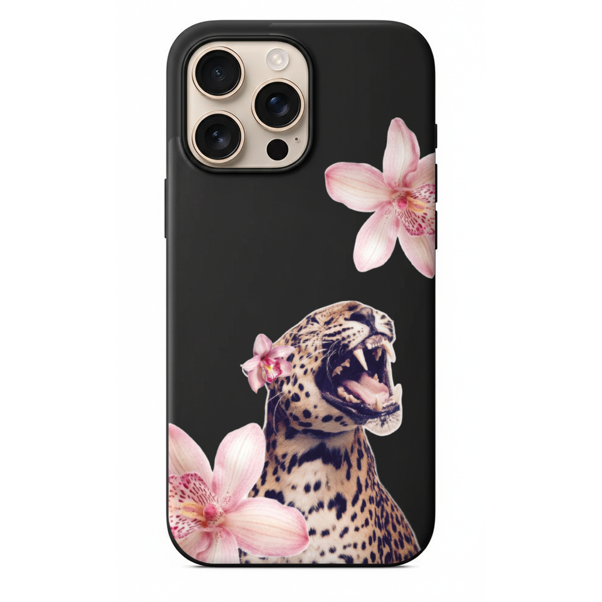 Vahşi Doğa ve Çiçek Zarafeti Leopar ile Orkide Detaylı Telefon Kılıfı (WV49)