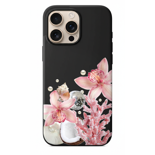 Ocean Bloom Pembe Mercan, Orkide ve Deniz Kabuğu Detaylı Telefon Kılıfı (WV60)
