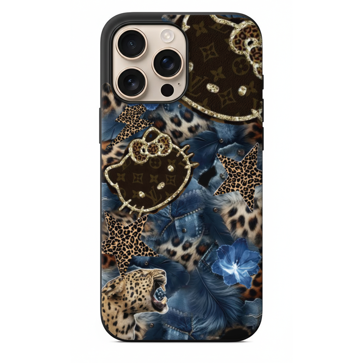 Monogram Hello Kitty ve Leopar Desenli Kolaj Tasarım Kılıf (WV56)