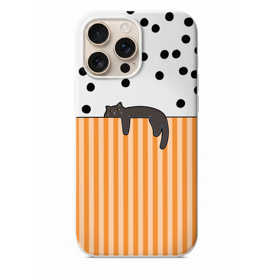 Çizgili ve Puantiyeli Kedi Tasarım Telefon Kılıfı (WV92)