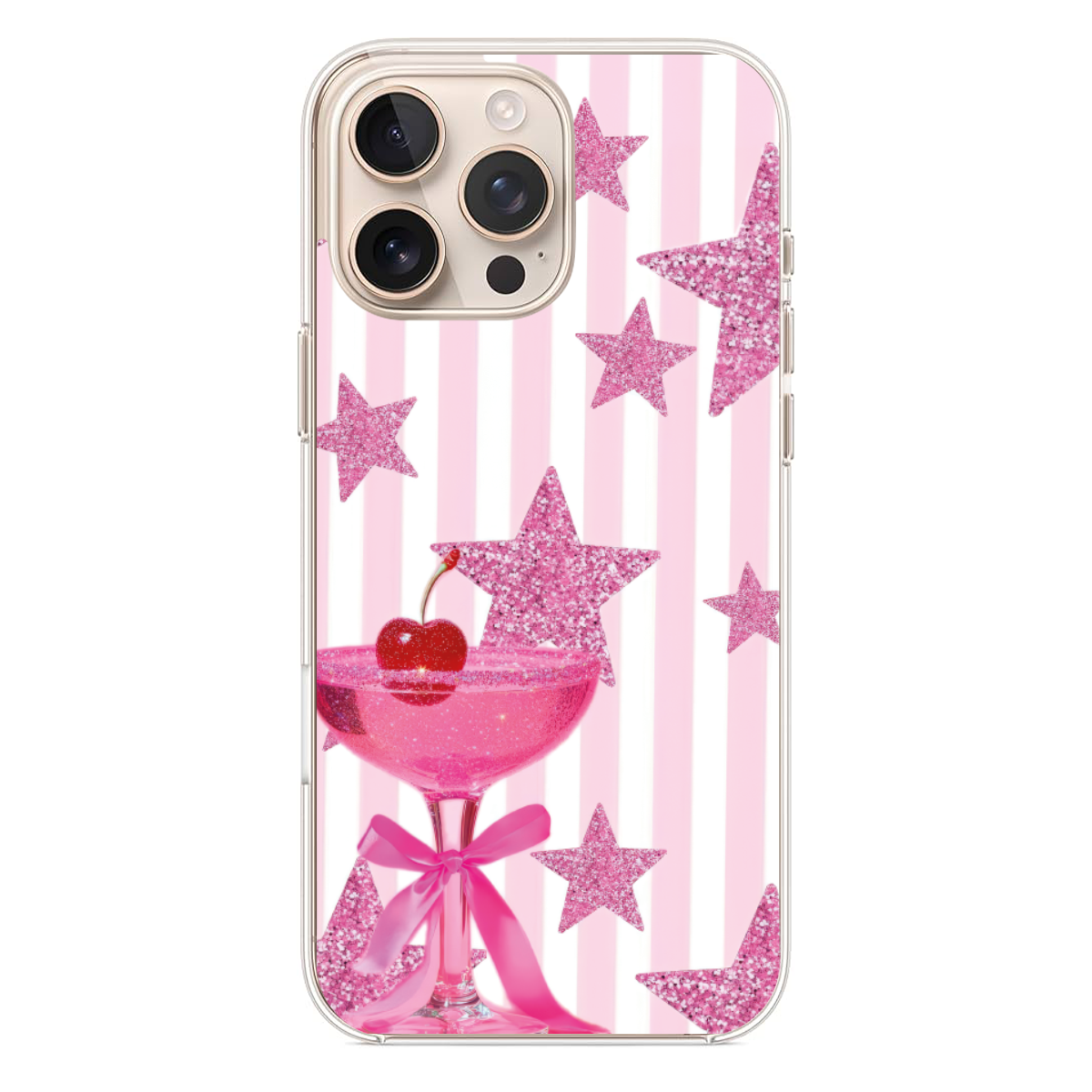Pembe Yıldızlı Ve Kirazlı Kokteyl Telefon Kılıfı (SV68)