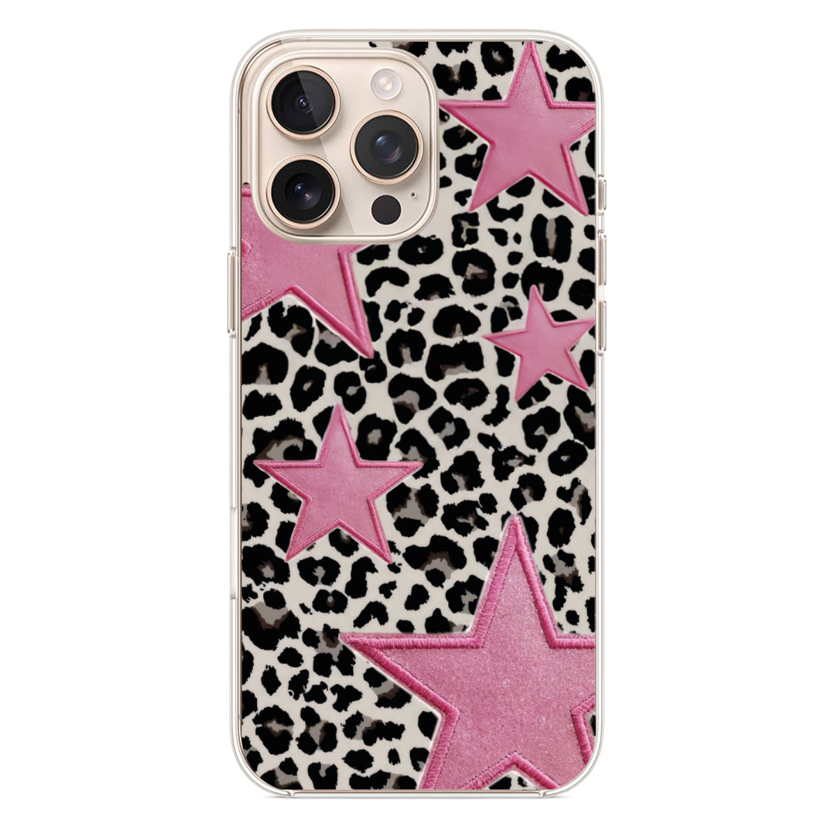 Pembe Yıldızlı Leopar Desenli Telefon Kılıfı (SV74)