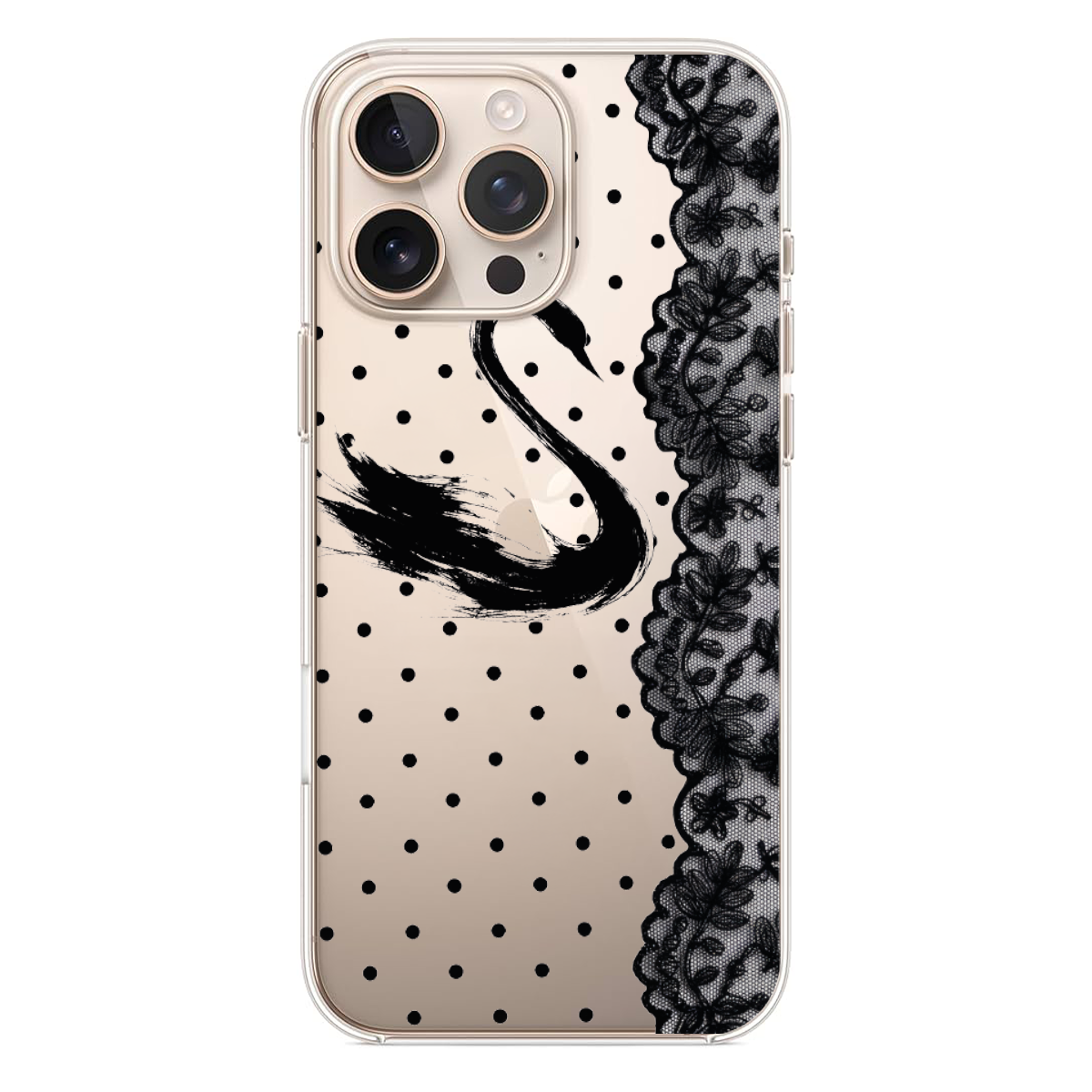 Siyah Kuğu ve Dantel Desenli Telefon Kılıfı (WV113)