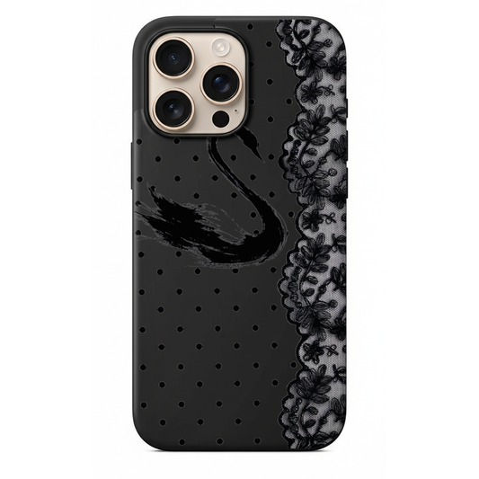 Siyah Kuğu ve Dantel Desenli Telefon Kılıfı (WV113)