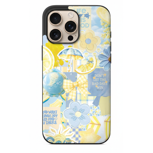 Bebek Mavisi ve Sarı Limonlu Fiyonklu Yazlık Telefon Kılıfı (SV54)