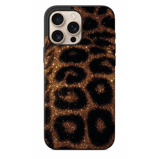 Glitter Wild Serisi Altın Parıltılı Leopar Desenli ve Lüks Dokulu Tasarım Kılıf (WV16)