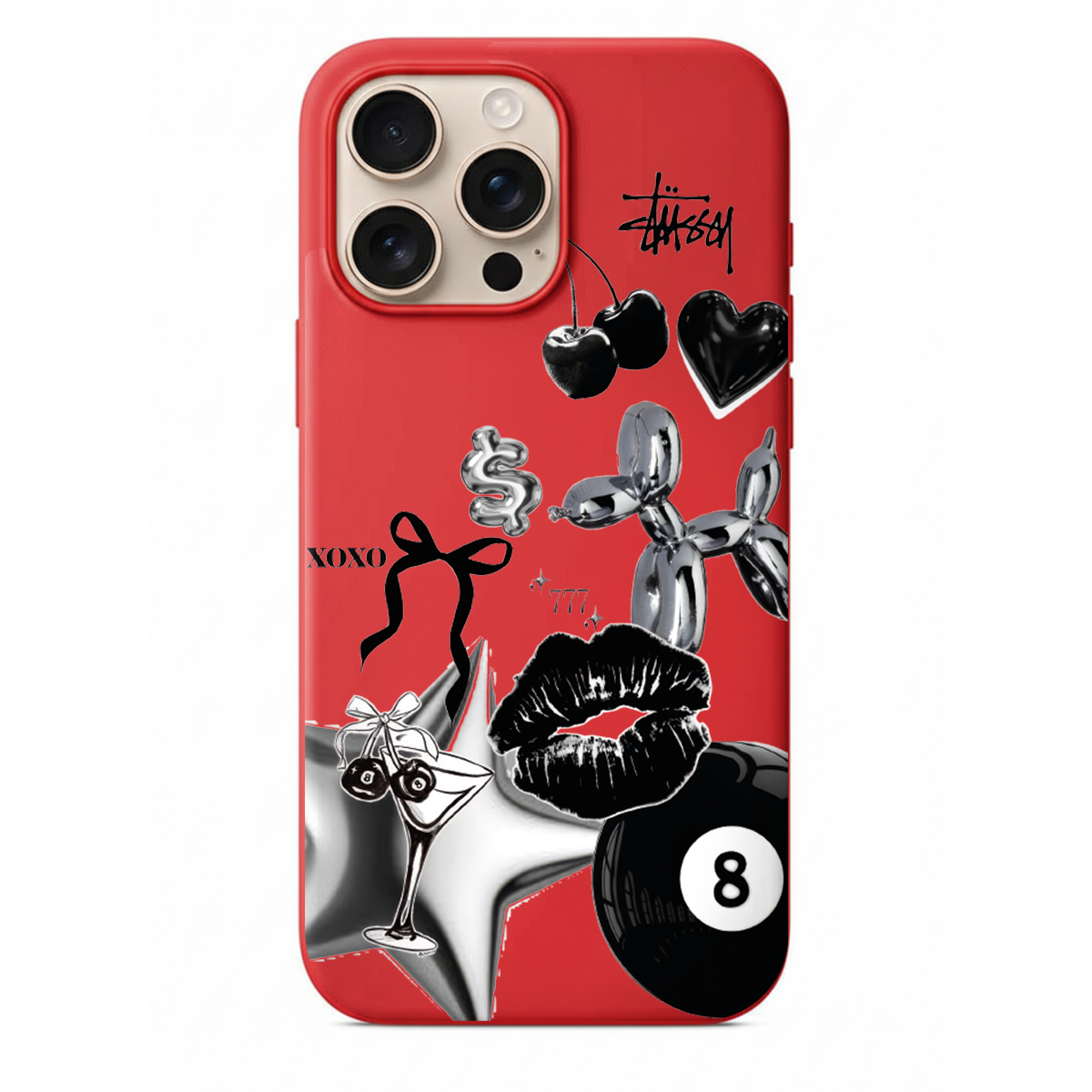 The Icon Collage Metalik Balon Köpek, Kiraz ve 8 Numara Top Temalı Retro Tasarım Kılıf (SV27)