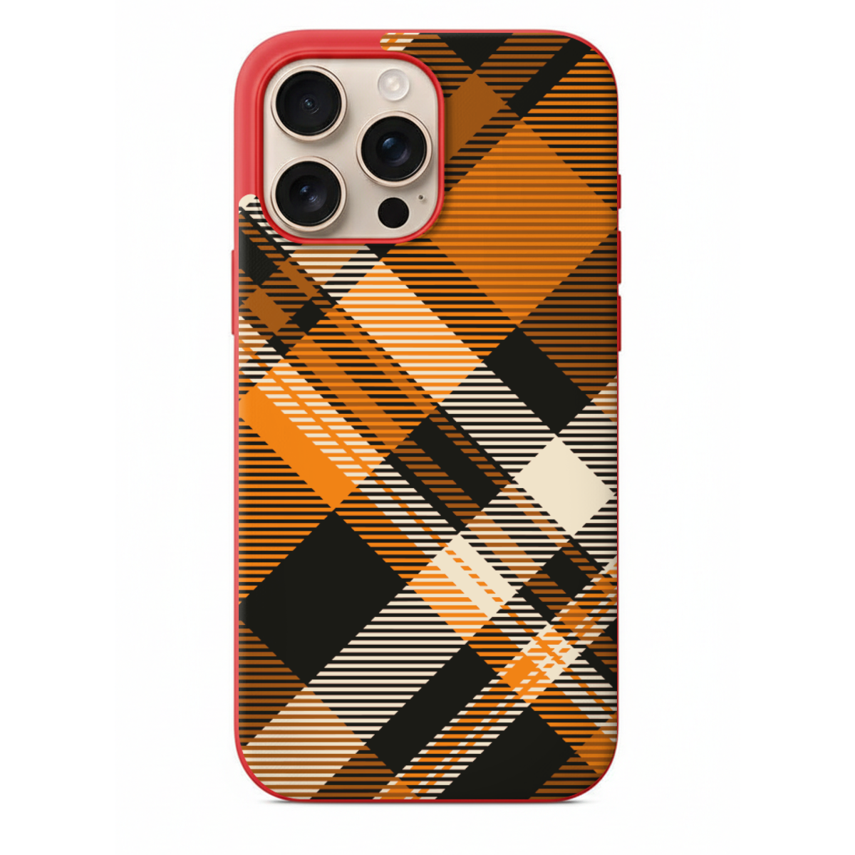 Modern Turuncu-Siyah Ekose ve Çizgili Desenli Telefon Kılıfı (SV26)