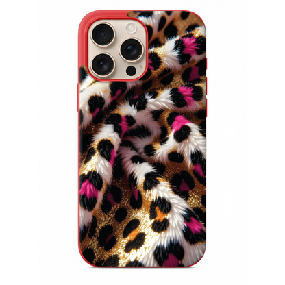 Pembe Detaylı ve Yumuşak Dokulu Peluş Leopar Desenli Telefon Kılıfı (WV51)