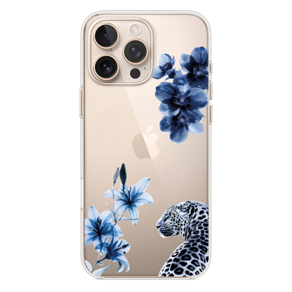 Zarafetin Gücü X-Ray Efektli Mavi Çiçekler ve Leopar Desenli Telefon Kılıfı (WV57)