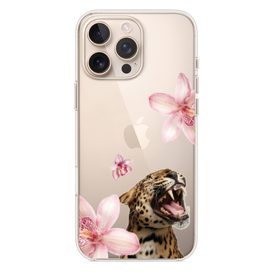 Tropical Roar Kükreyen Leopar ve Pembe Orkide Detaylı Telefon Kılıfı (WV02)