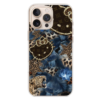 Monogram Hello Kitty ve Leopar Desenli Kolaj Tasarım Kılıf (WV56)