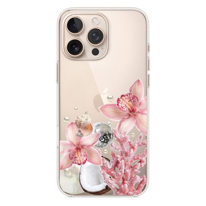 Ocean Bloom Pembe Mercan, Orkide ve Deniz Kabuğu Detaylı Telefon Kılıfı (WV60)