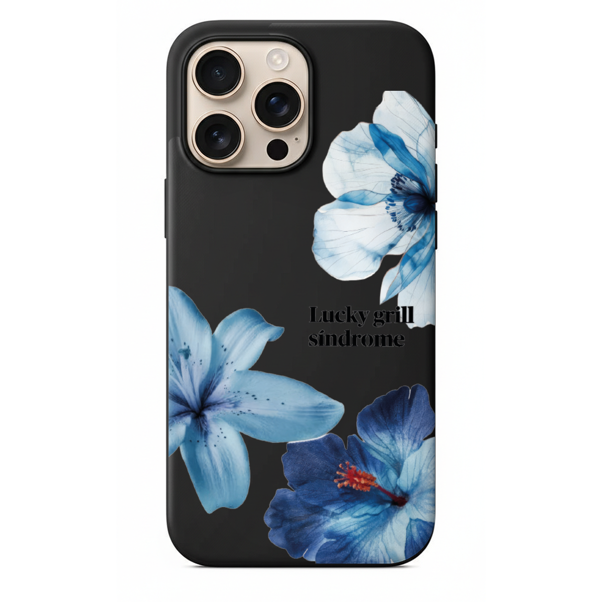 Blue Blossom Lucky Girl Syndrome Yazılı ve Mavi Zambak Detaylı Telefon Kılıfı (WV62)