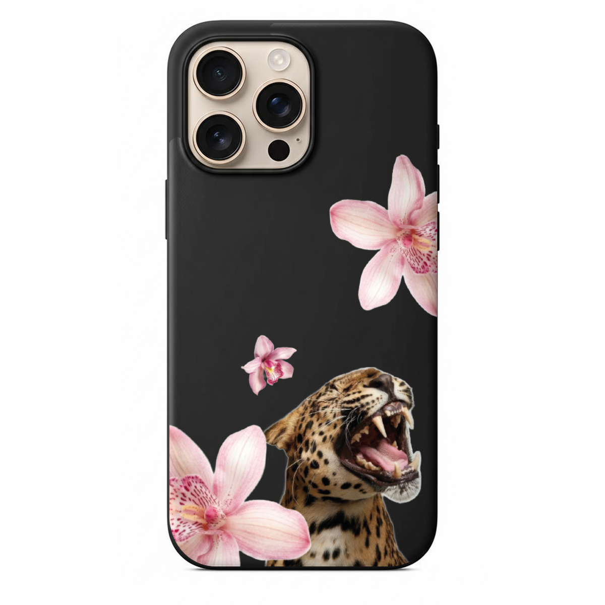 Tropical Roar Kükreyen Leopar ve Pembe Orkide Detaylı Telefon Kılıfı (WV02)