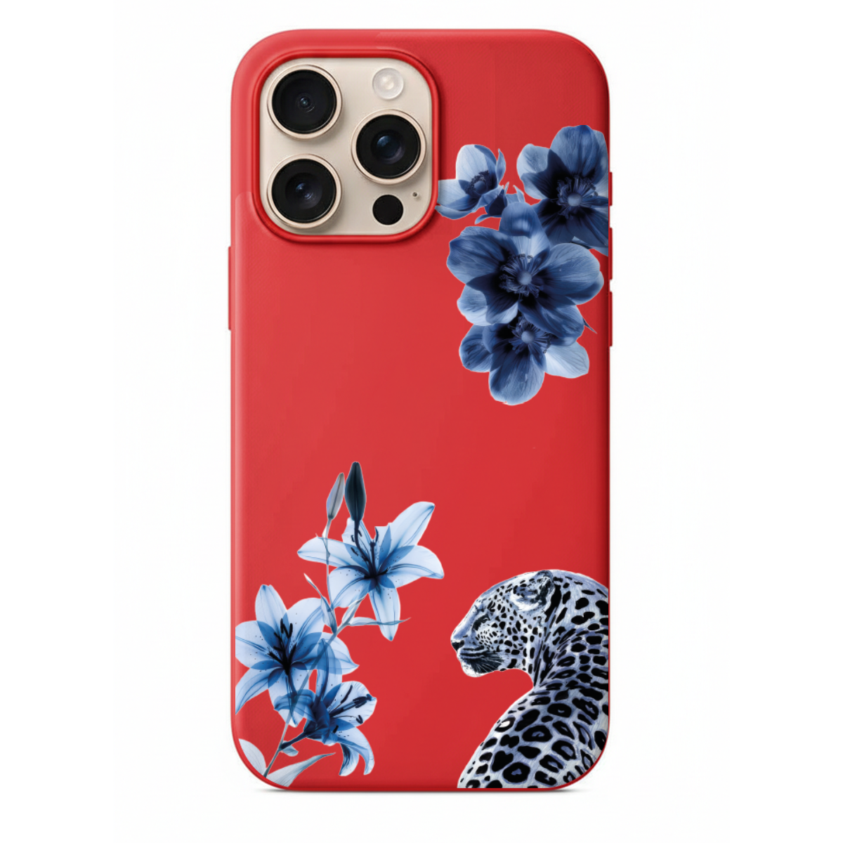 Zarafetin Gücü X-Ray Efektli Mavi Çiçekler ve Leopar Desenli Telefon Kılıfı (WV57)
