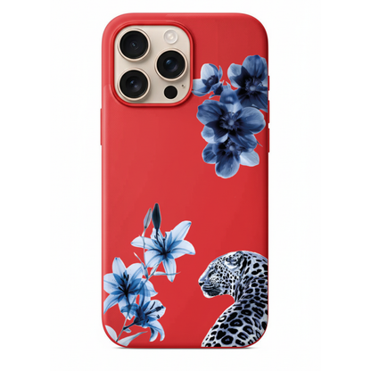 Zarafetin Gücü X-Ray Efektli Mavi Çiçekler ve Leopar Desenli Telefon Kılıfı (WV57)