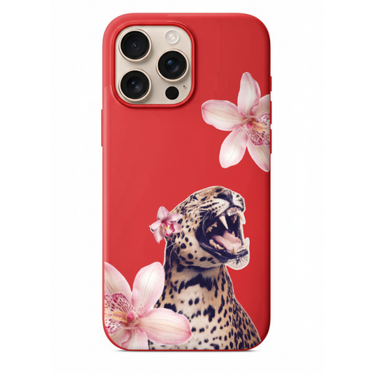 Vahşi Doğa ve Çiçek Zarafeti Leopar ile Orkide Detaylı Telefon Kılıfı (WV49)