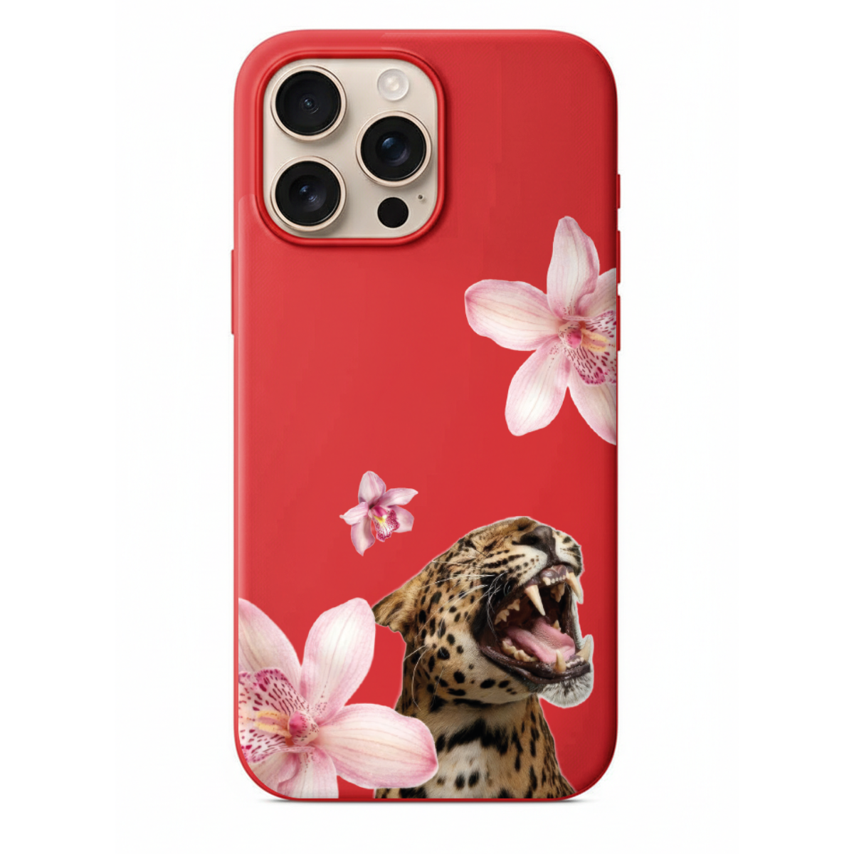 Tropical Roar Kükreyen Leopar ve Pembe Orkide Detaylı Telefon Kılıfı (WV02)
