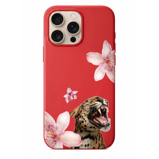 Tropical Roar Kükreyen Leopar ve Pembe Orkide Detaylı Telefon Kılıfı (WV02)