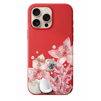 Ocean Bloom Pembe Mercan, Orkide ve Deniz Kabuğu Detaylı Telefon Kılıfı (WV60)