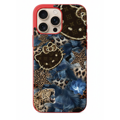 Monogram Hello Kitty ve Leopar Desenli Kolaj Tasarım Kılıf (WV56)