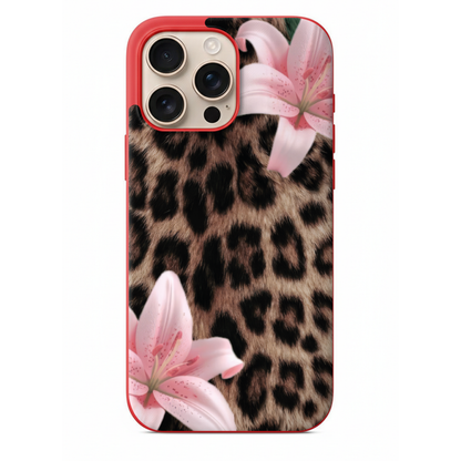 Vahşi Zarafet Leopar Desenli ve Pembe Zambak Detaylı Telefon Kılıfı (WV58)