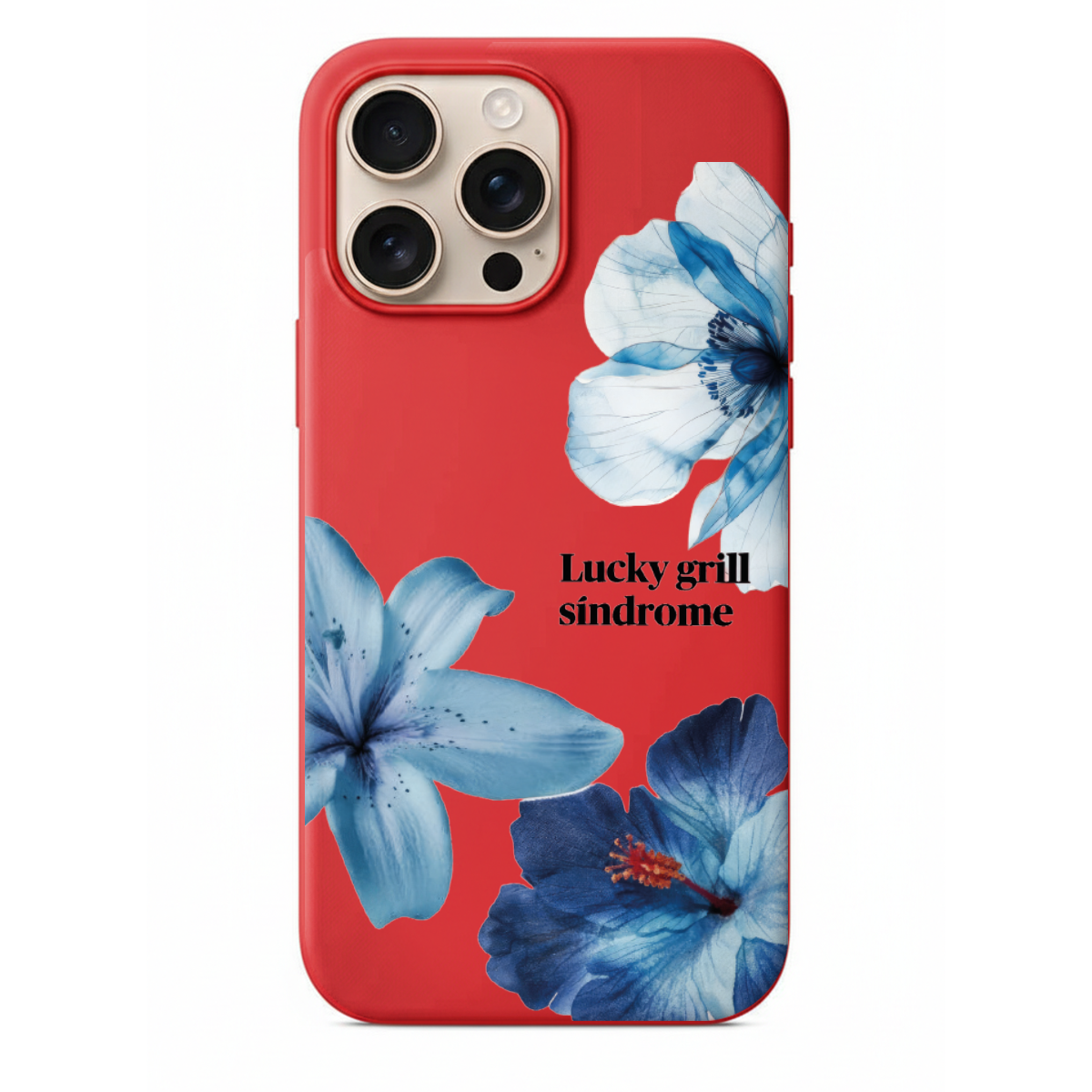 Blue Blossom Lucky Girl Syndrome Yazılı ve Mavi Zambak Detaylı Telefon Kılıfı (WV62)