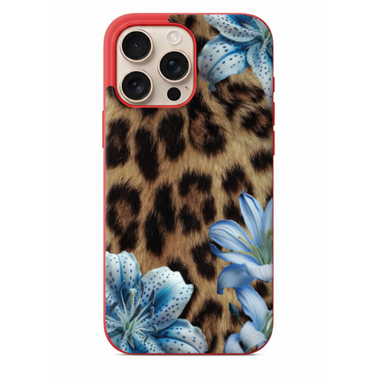 Vahşi ve Modern Leopar Desenli ve Mavi Zambak Detaylı (WV06)
