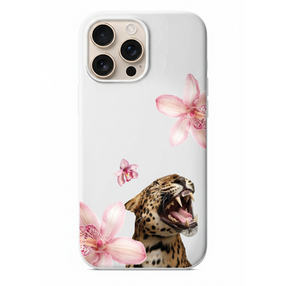 Tropical Roar Kükreyen Leopar ve Pembe Orkide Detaylı Telefon Kılıfı (WV02)