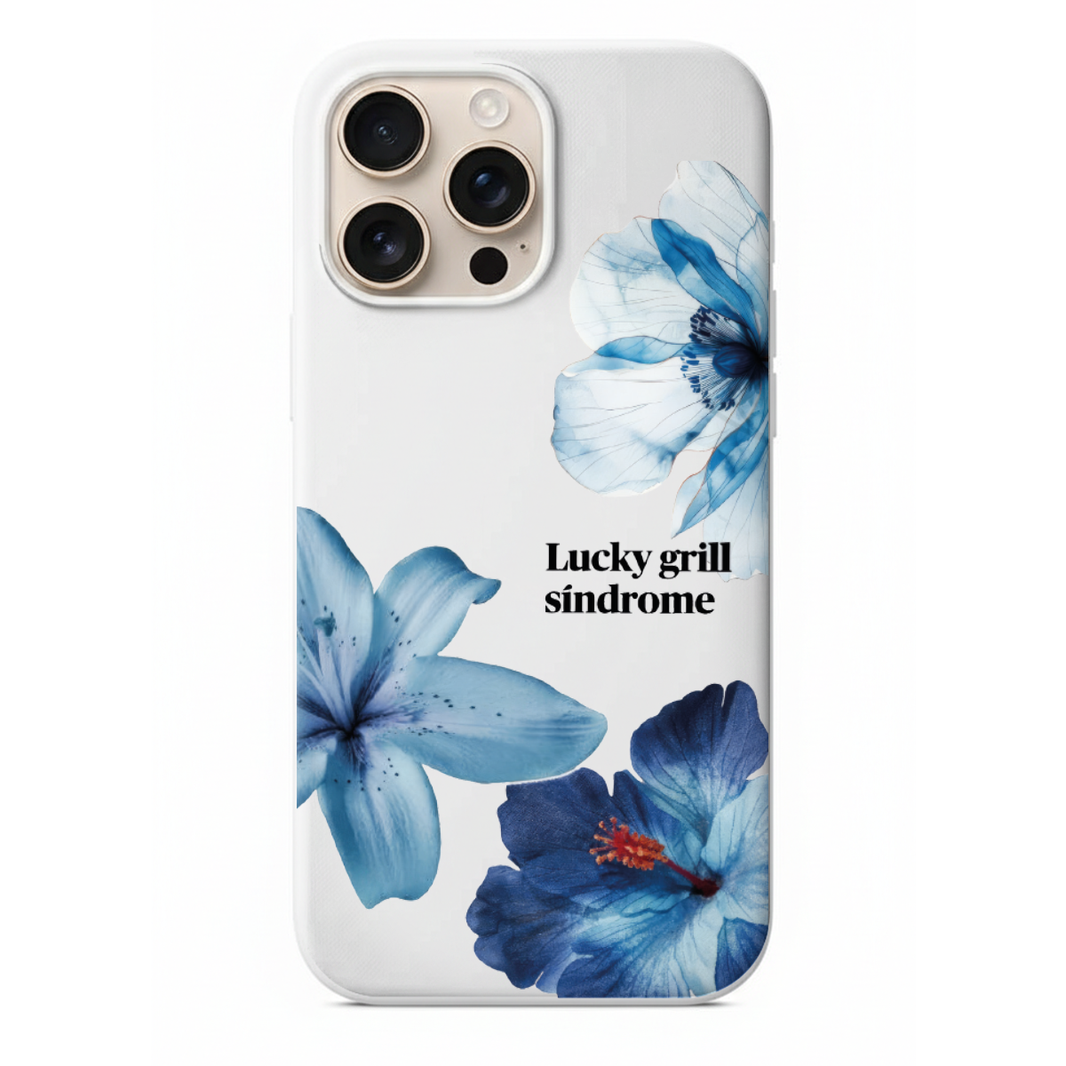 Blue Blossom Lucky Girl Syndrome Yazılı ve Mavi Zambak Detaylı Telefon Kılıfı (WV62)