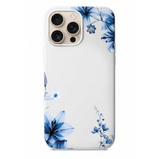 Blue Radiance X-Ray Detaylı Mavi Zambak ve Çiçek Motifli Telefon Kılıfı (WV63)