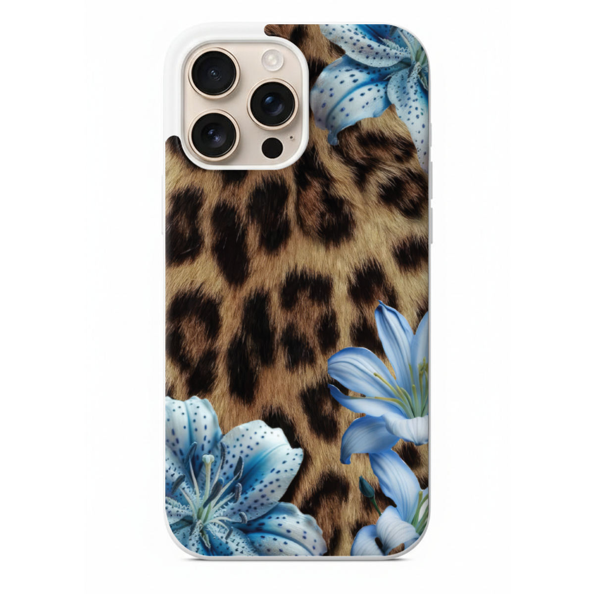 Vahşi ve Modern Leopar Desenli ve Mavi Zambak Detaylı (WV06)