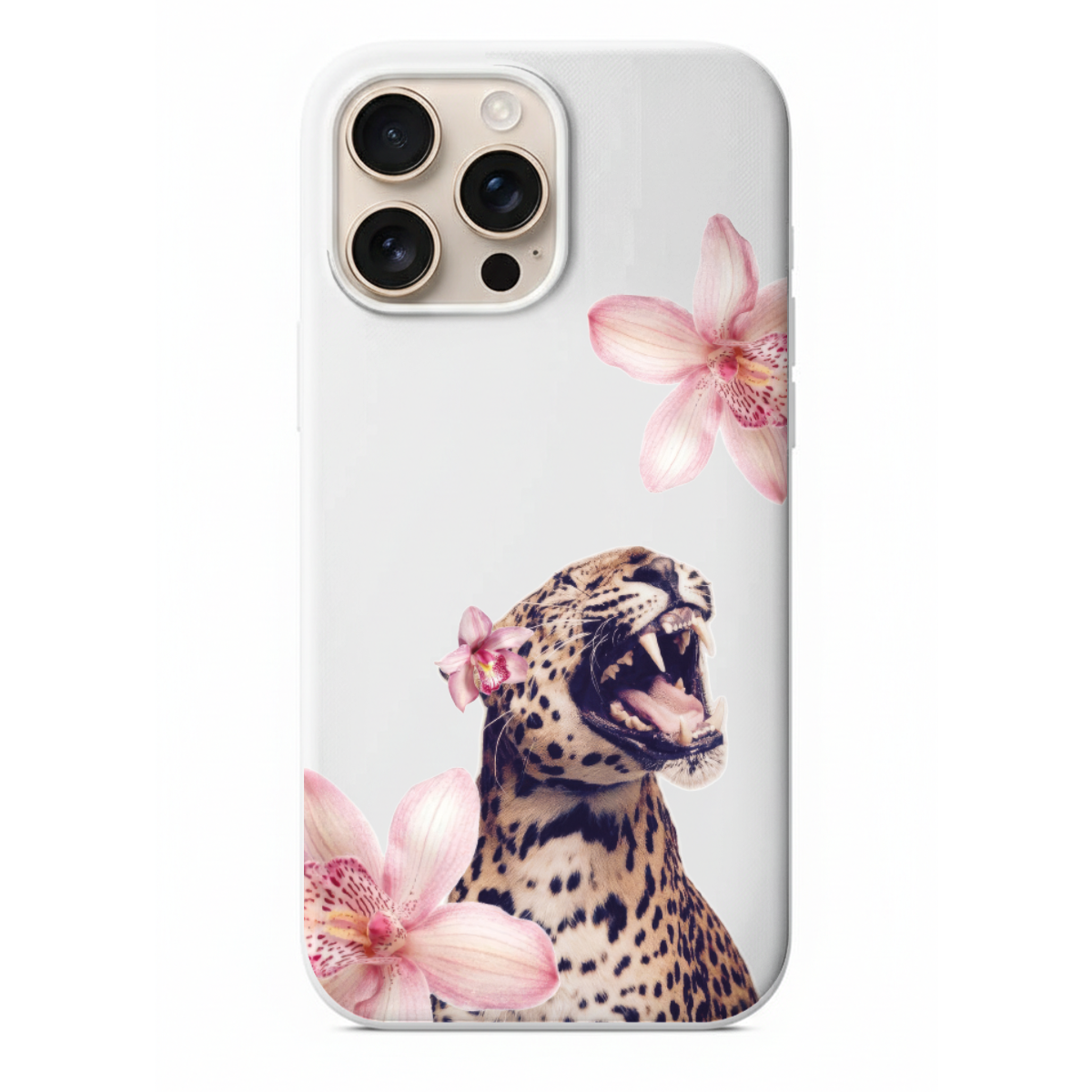Vahşi Doğa ve Çiçek Zarafeti Leopar ile Orkide Detaylı Telefon Kılıfı (WV49)