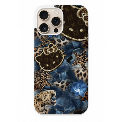 Monogram Hello Kitty ve Leopar Desenli Kolaj Tasarım Kılıf (WV56)