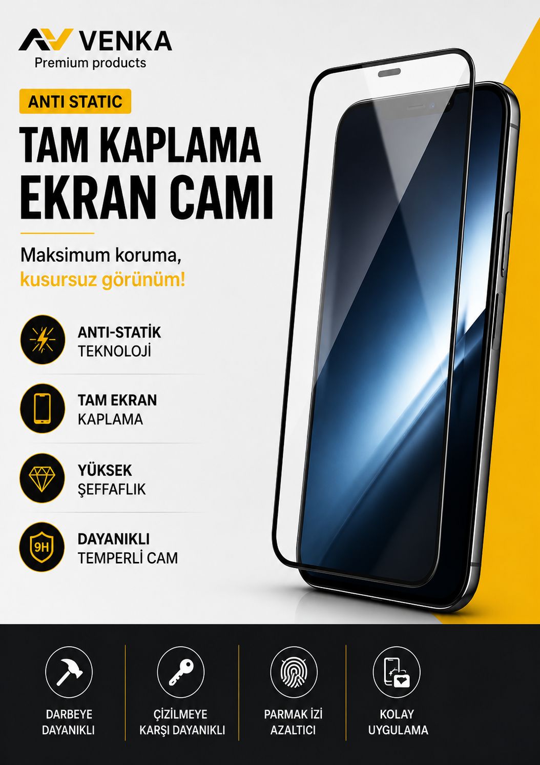 Tam Kaplama Kırılmaz Kaliteli Ekran Camı