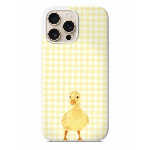Şirin Ördek Figürlü Sarı Ekose Desen Pastel Telefon Kılıfı (WV134)