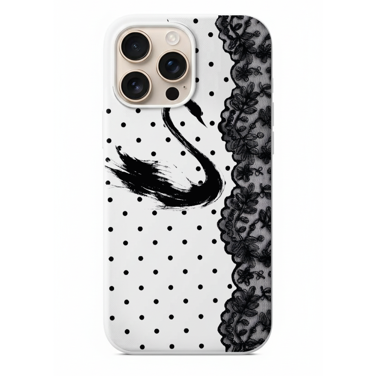Siyah Kuğu ve Dantel Desenli Telefon Kılıfı (WV113)