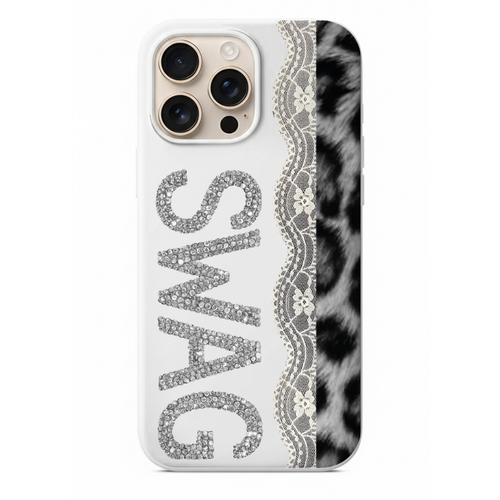 Taşlı SWAG Yazılı Leopar Desenli Telefon Kılıfı (WV118)