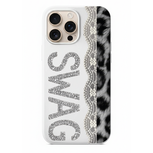 Taşlı SWAG Yazılı Leopar Desenli Telefon Kılıfı (WV118)