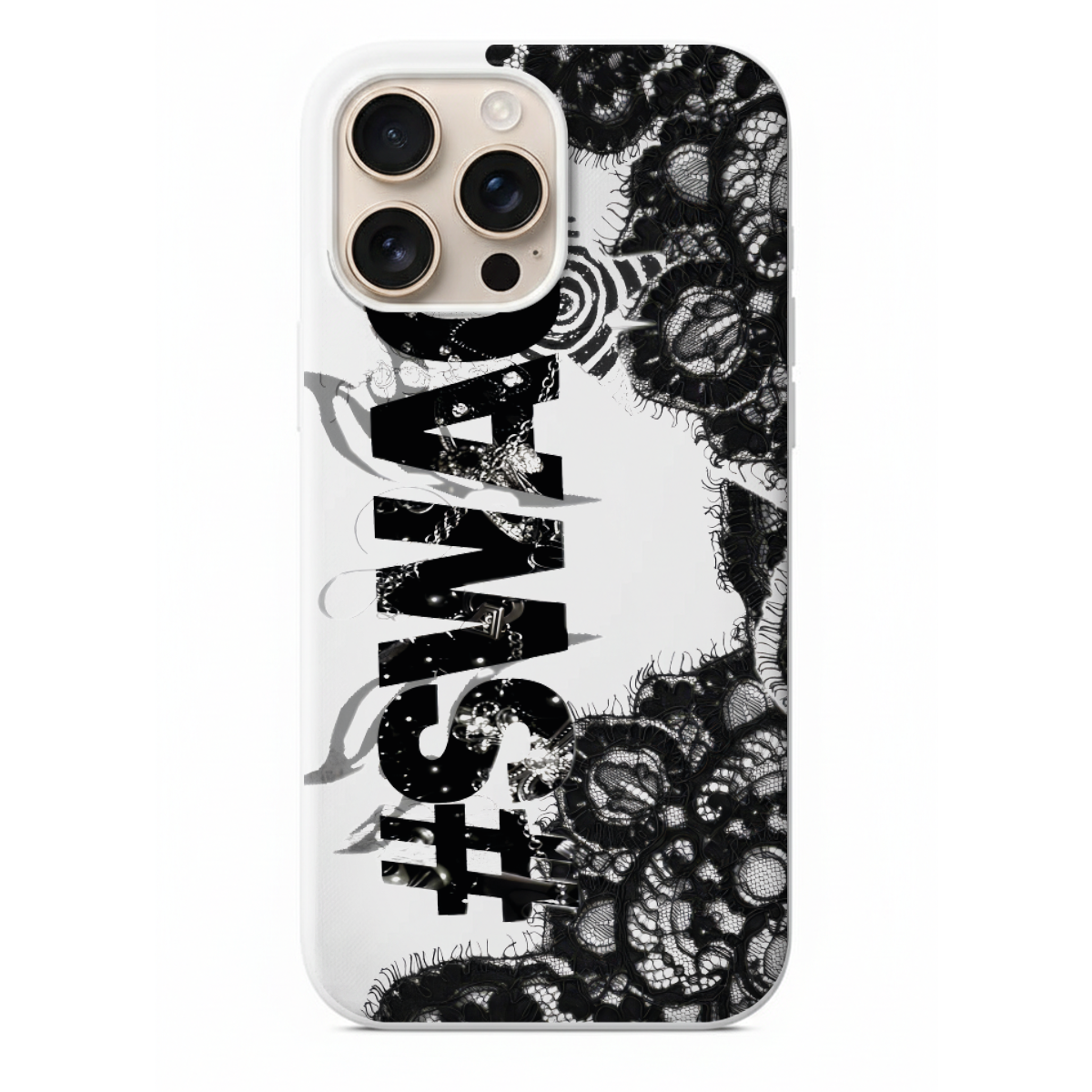 SWAG Yazılı Siyah Dantel Desenli Telefon Kılıfı (WV171)