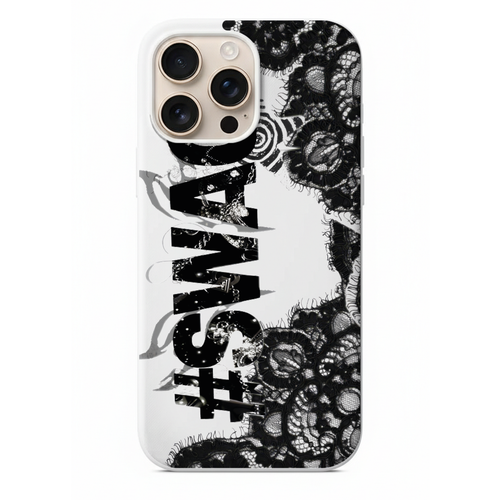 SWAG Yazılı Siyah Dantel Desenli Telefon Kılıfı (WV171)