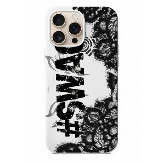 SWAG Yazılı Siyah Dantel Desenli Telefon Kılıfı (WV171)