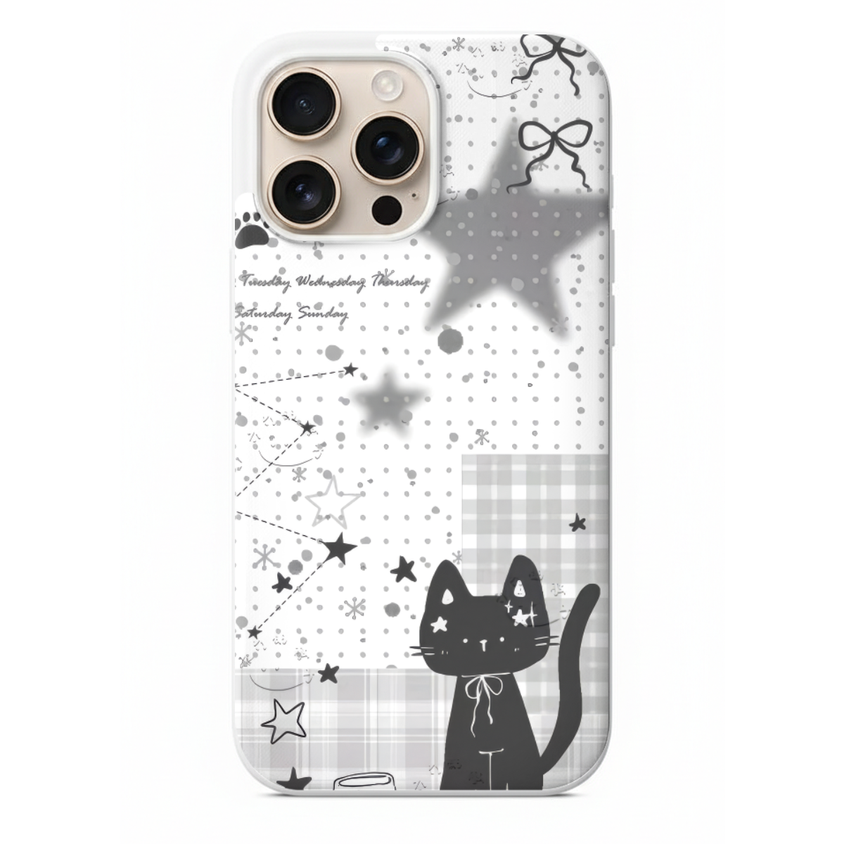 Siyah Kedi Ve Yıldız Desenli Telefon Kılıfı (SV79)