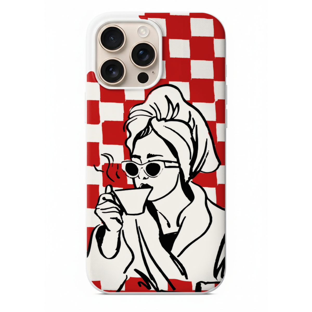 Kırmızı Dama Desenli Bornozlu Retro Kadın Telefon Kılıfı (SV48)