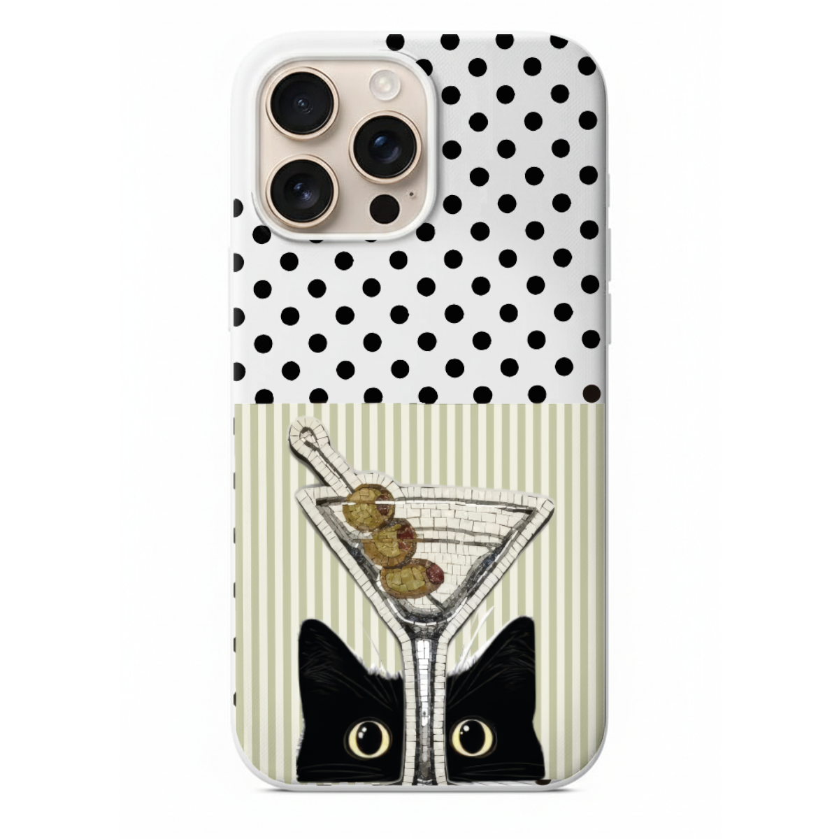 Kara Kedi ve Martini Desenli Telefon Kılıfı (WV103)