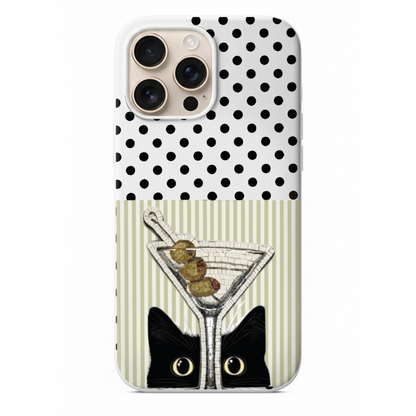 Kara Kedi ve Martini Desenli Telefon Kılıfı (WV103)