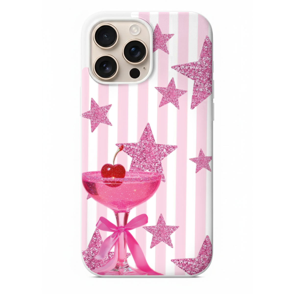 Pembe Yıldızlı Ve Kirazlı Kokteyl Telefon Kılıfı (SV68)