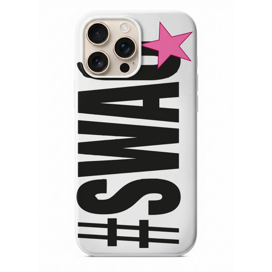 Siyah Swag Yazılı ve Pembe Yıldızlı Telefon Kılıfı (WV86)