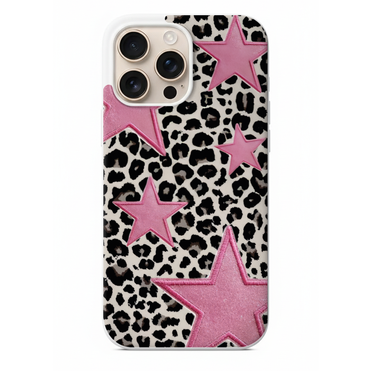 Pembe Yıldızlı Leopar Desenli Telefon Kılıfı (SV74)